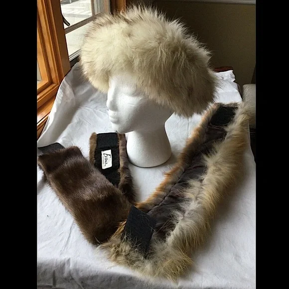 Vintage White FOX FUR HEADBAND/COLLAR 22” Bone Fox Fur Headband: FurHatWorld.com main image 3